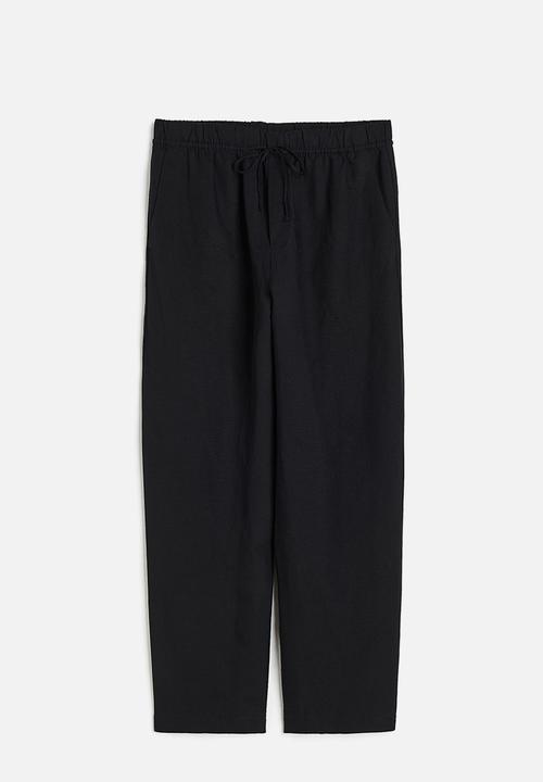 H&M - Linen-blend tapered trousers - black