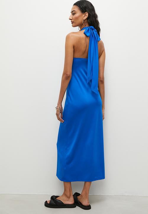 Superbalist - Knot detail halter coloum knit dress - cobalt
