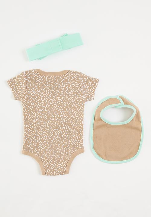 Nike - Nike "n" is for nike bodysuit 3-piece set - brown
