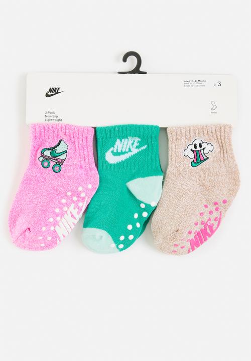 Nike - Nike "n" is for nike infant/toddler ankle socks 3-pack - light-pink