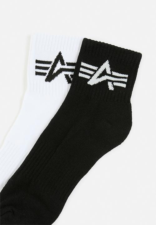 Alpha Industries - AI Logo calf socks 2 pack - black & white 