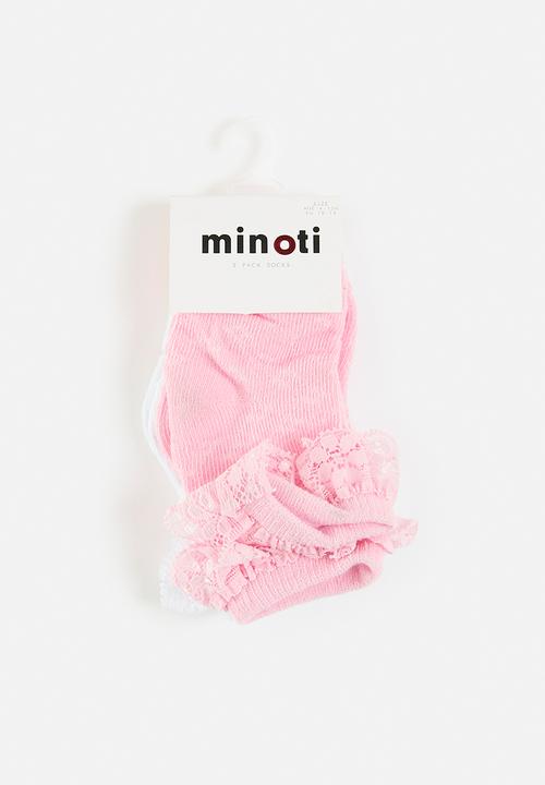 MINOTI - 2 Pack pointelle socks with lace - pink & white 