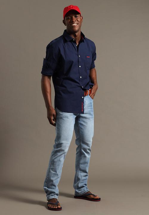 Aca Joe - Mens aca joe stretch poplin shirt long sleeve - dress blue