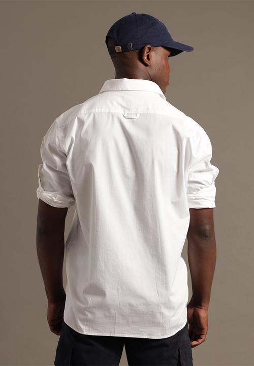 Aca Joe - Mens aca joe stretch poplin shirt long sleeve - white