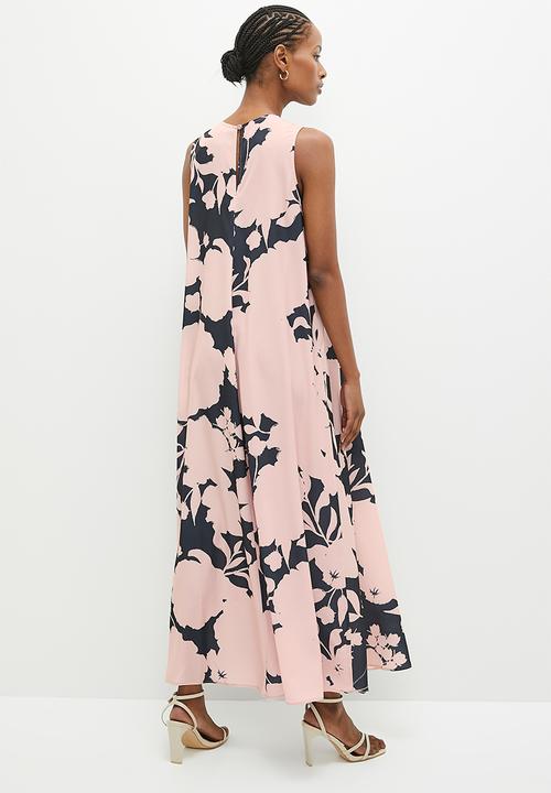 edit - Sleeveless trapeze maxi dress - big bloom pink