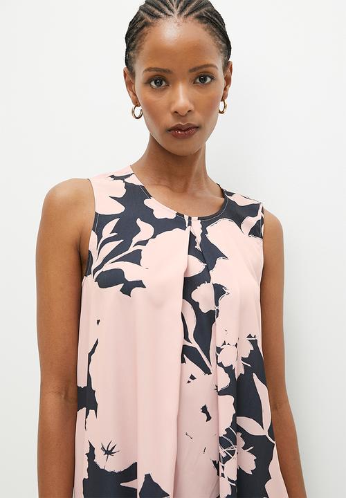 edit - Sleeveless trapeze maxi dress - big bloom pink