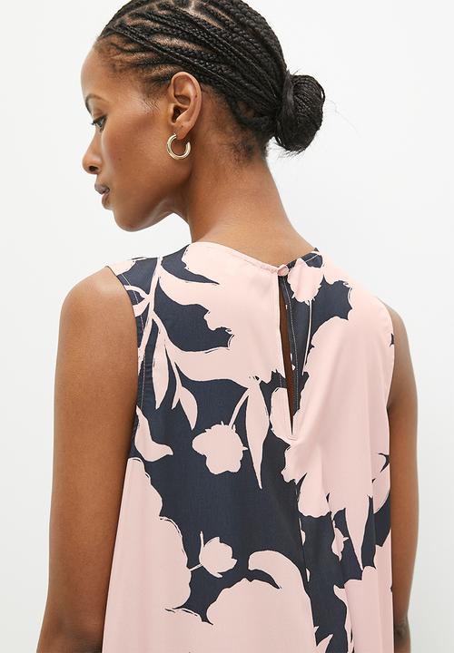 edit - Sleeveless trapeze maxi dress - big bloom pink