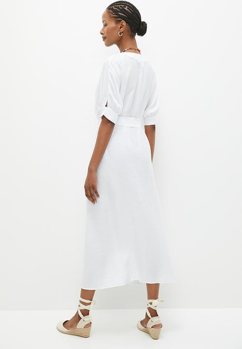 edit - Button thru shirt dress with belt - white