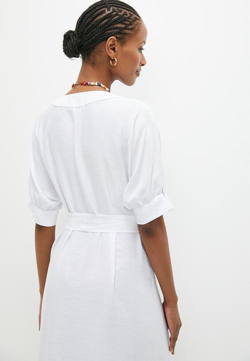 edit - Button thru shirt dress with belt - white