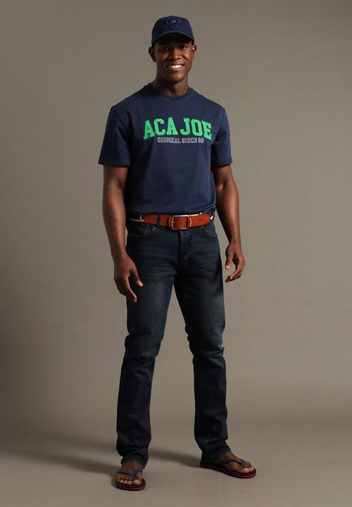 Aca Joe - Mens aca joe applique & embroidery crew tee short sleeve - dress blue