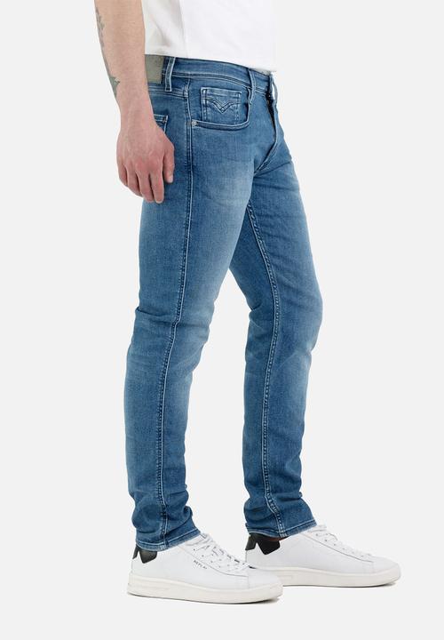 Replay - ANBASS 12 oz mid blue power stretch denim - medium blue