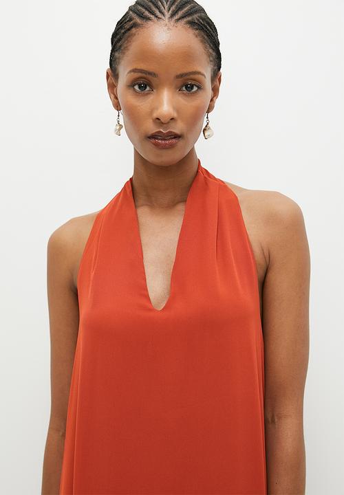 edit - Trapeze midi with back detail - earth red