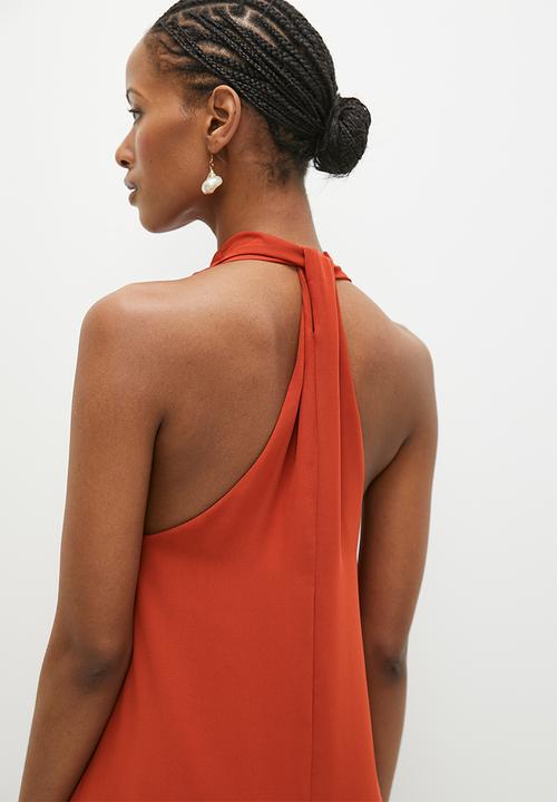 edit - Trapeze midi with back detail - earth red
