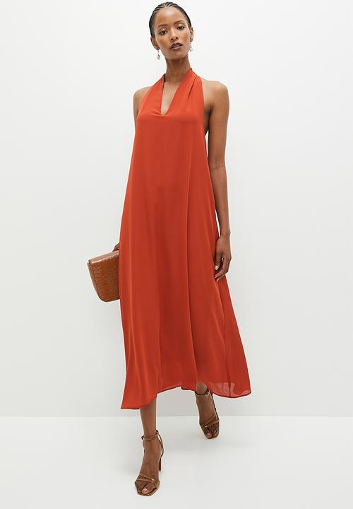 edit - Trapeze midi with back detail - earth red