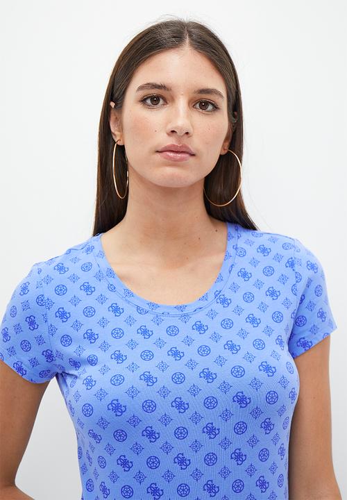 GUESS - Short sleeve cn peony aop tee - blue