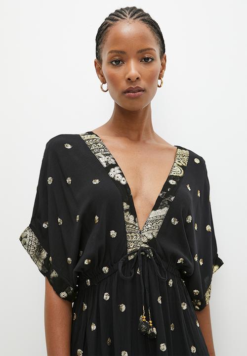 Stella Morgan - Gold lurex dotted maxi dress - black