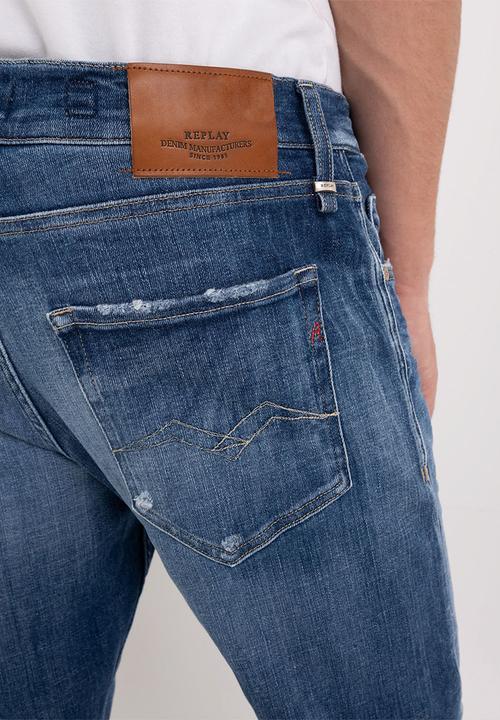 Replay - 12 OZ deep blue power stretch denim slim tapered - medium blue