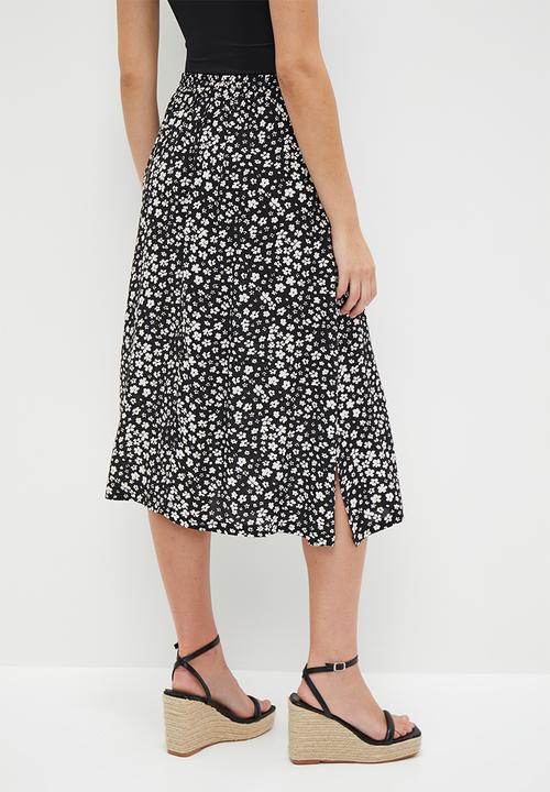 HAILYS - Print Midi Skirt - Black Flower