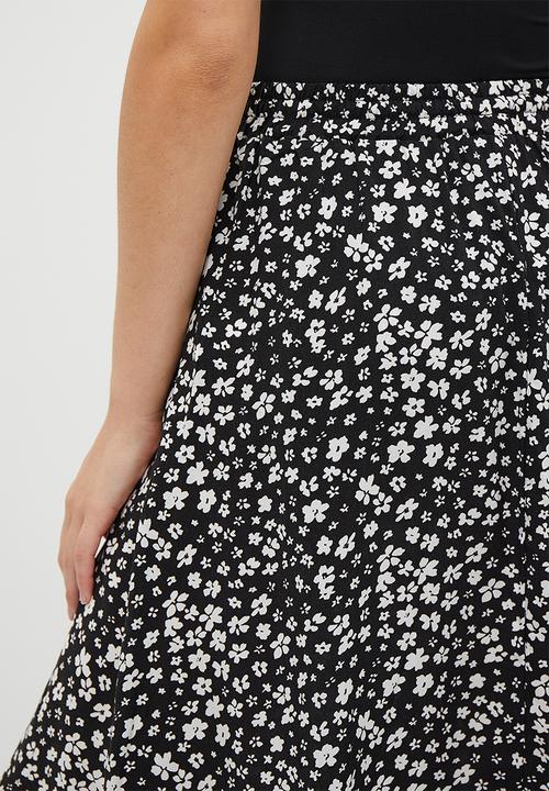 HAILYS - Print Midi Skirt - Black Flower