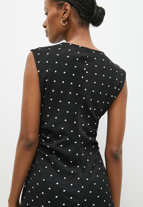 edit - Ruched waist midi dress - black & white spots