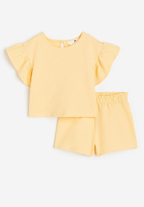 H&M - 2 Piece waffled jersey set - light yellow