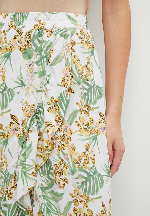 HAILYS - Print Asymmetrical Hem Maxi Skirt - Off White Palm