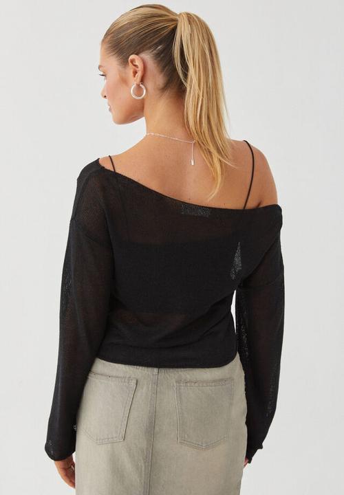 Supré  - Carla wide neck sheer knit jumper -  black