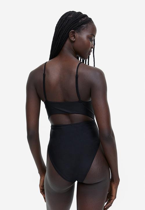 H&M - High leg drawstring-detail swimsuit - black