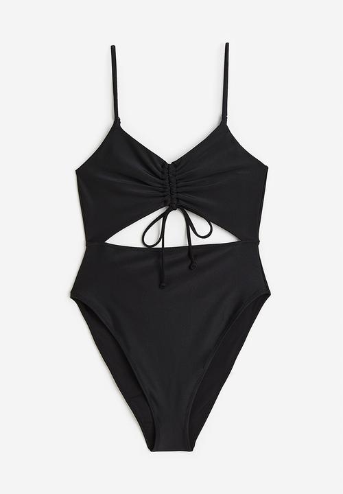 H&M - High leg drawstring-detail swimsuit - black