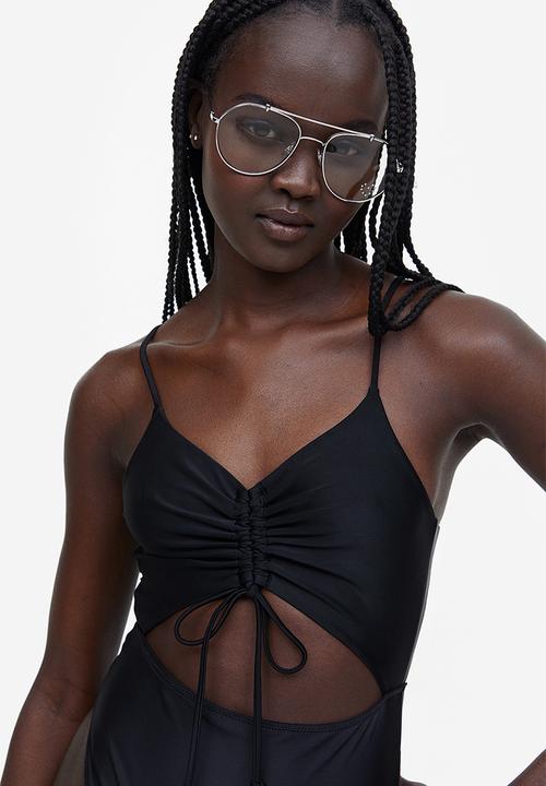 H&M - High leg drawstring-detail swimsuit - black