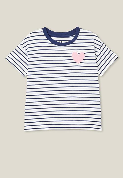 Cotton On - Poppy short sleeve print tee - in the navy vanilla stripe/heart