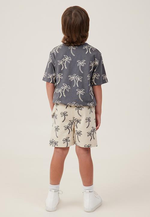 Cotton On - Henry slouch short - rainy day / rabbit grey palm tree yardage