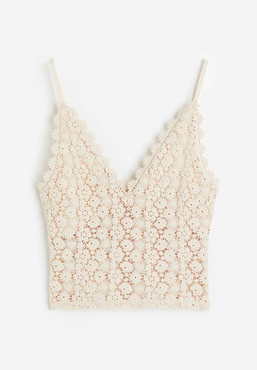 H&M - Cropped lace top - light beige
