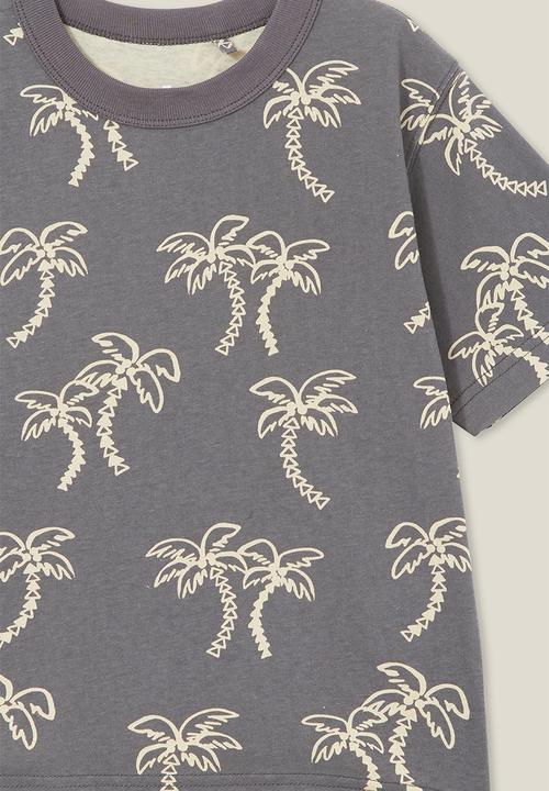 Cotton On - Jonny short sleeve print tee - rabbit grey/rainy day palm tree yardage