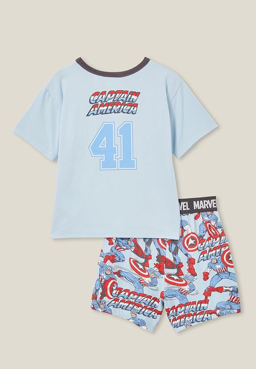 Cotton On - Felix short sleeve pyjama set license - lcn mar frosty blue/captain america shield