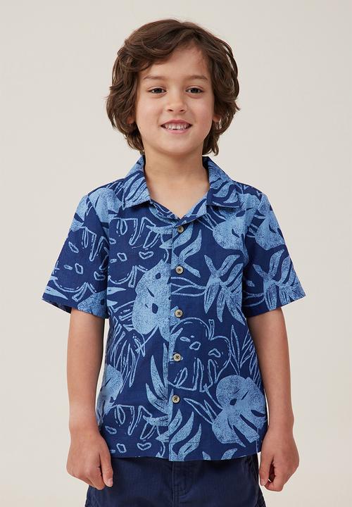 Cotton On - Cabana short sleeve shirt - dusk blue / tropical palm