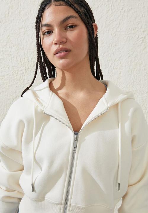 Cotton On - Plush essential cropped zip through - whisper white