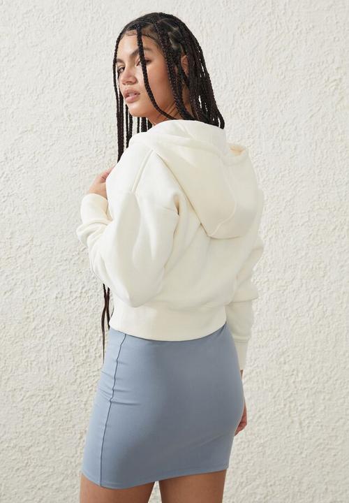 Cotton On - Plush essential cropped zip through - whisper white