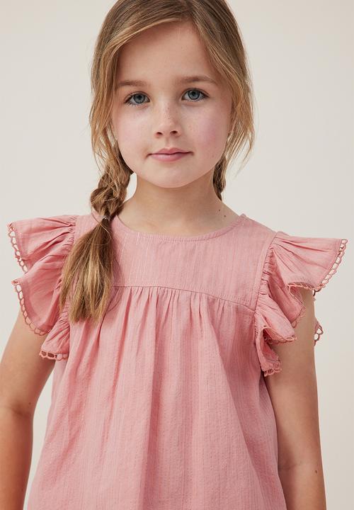 Cotton On - Madison scallop sleeve top - clay pigeon / sparkle stripe