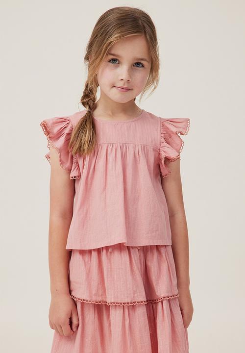 Cotton On - Madison scallop sleeve top - clay pigeon / sparkle stripe
