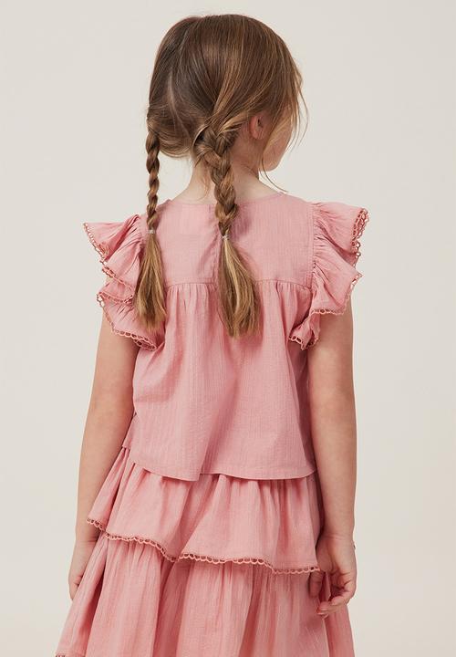 Cotton On - Madison scallop sleeve top - clay pigeon / sparkle stripe