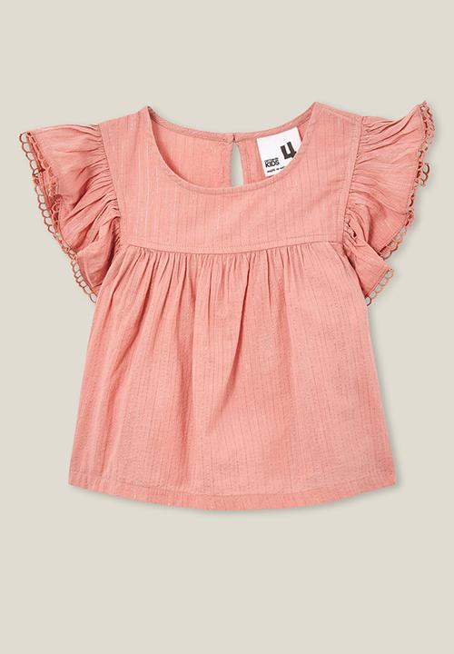 Cotton On - Madison scallop sleeve top - clay pigeon / sparkle stripe