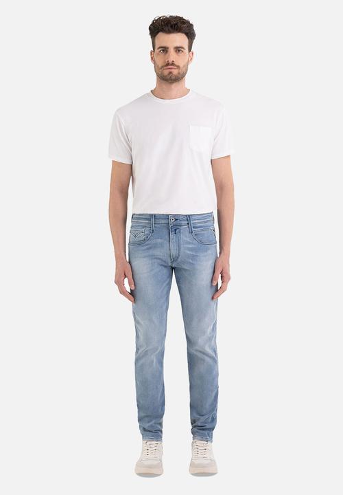 Replay - ANBASS 12 oz mid blue power stretch denim - light blue