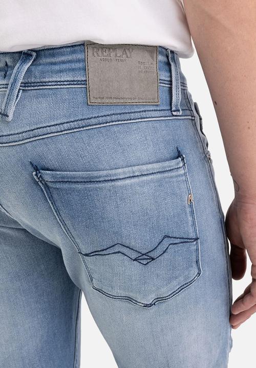 Replay - ANBASS 12 oz mid blue power stretch denim - light blue