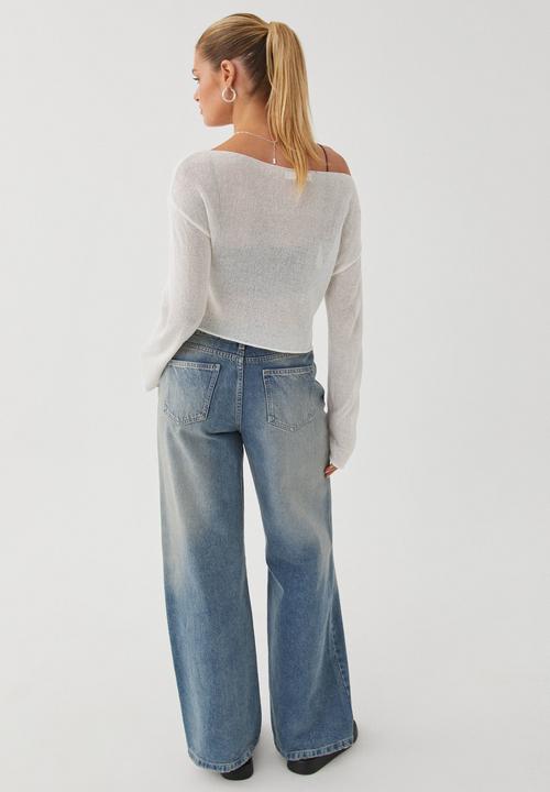Supré  - Carla Wide Neck Sheer Knit Jumper - White
