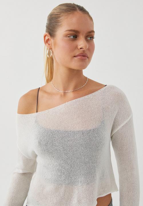 Supré  - Carla Wide Neck Sheer Knit Jumper - White