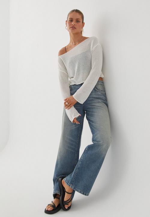 Supré  - Carla Wide Neck Sheer Knit Jumper - White