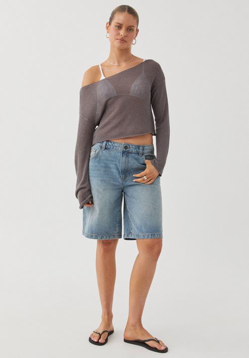 Carla Wide Neck Sheer Knit Jumper - Suede Grey