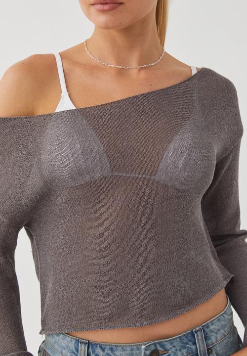 Supré  - Carla Wide Neck Sheer Knit Jumper - Suede Grey