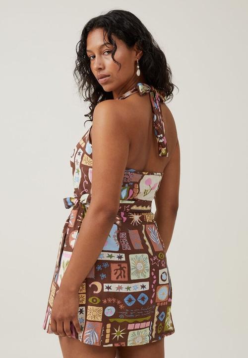 Cotton On - Haven halter wrap dress - summer solstice brown